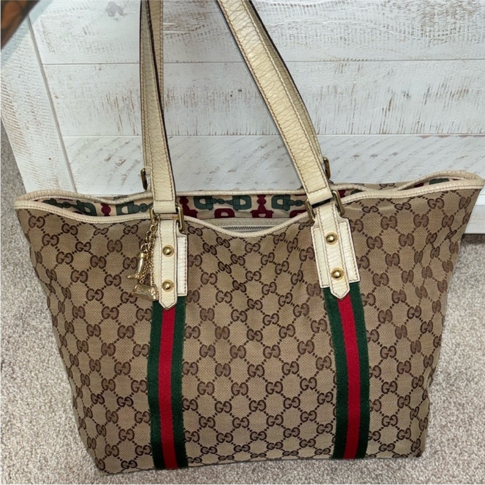 Authentic GUCCI jolicouer GG sherry line tote bag
